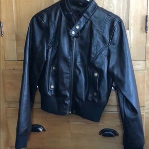 Brown Faux Leather Bomber Jacket L